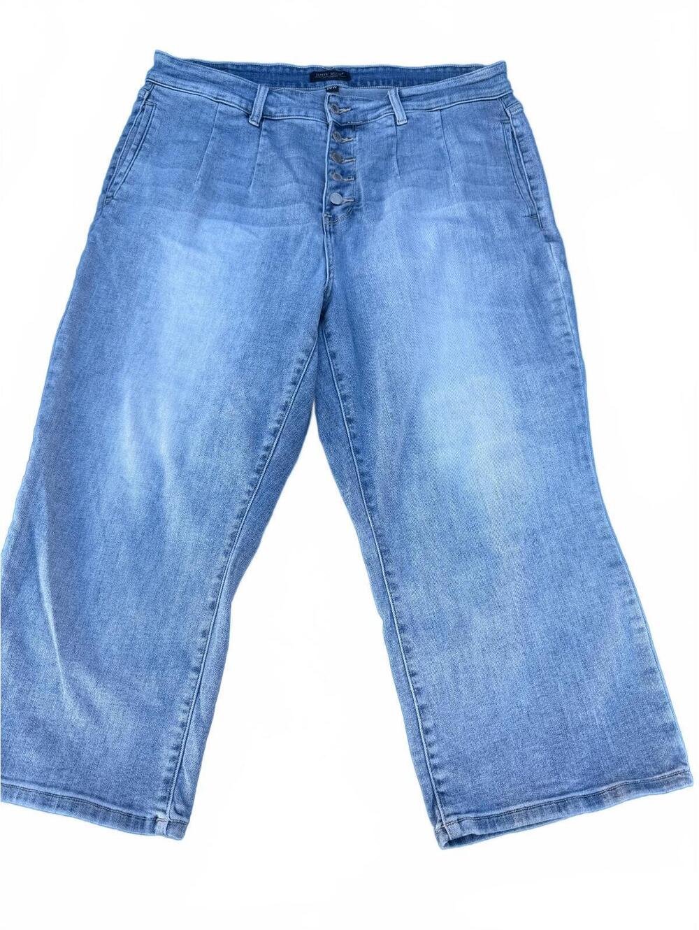 Judy Blue Plus Size 20W High Rise Button Fly Wide Leg Crop Jeans in Light Blue
